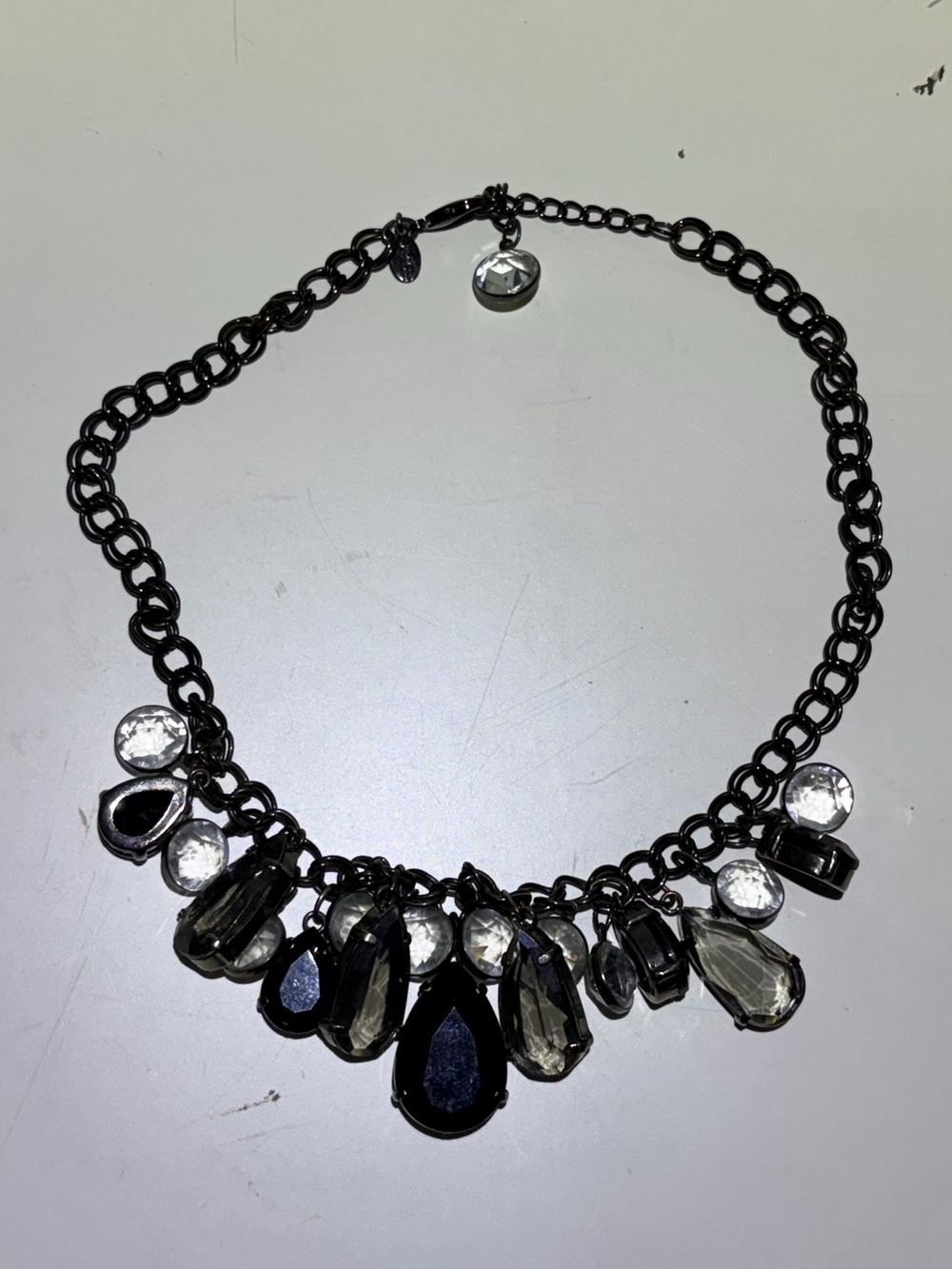 Dillards Black Bold Dramatic Statement Teardrop Crystal Necklace. 18” Length